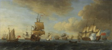 Buque de guerra Painting - John Cleveley el Viejo Una fragata inglesa a vela disparando un arma con envío anclado y a vela